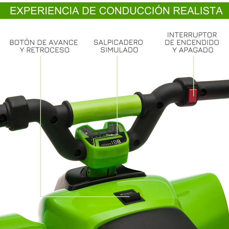 HOMCOM Quad Eléctrico para Niños de 18-36 Meses Vehículo Eléctrico Cuatrimoto a Batería 6V con Avance y Retroceso Carga Máx. 20 kg 72x40x45,5 cm Verde