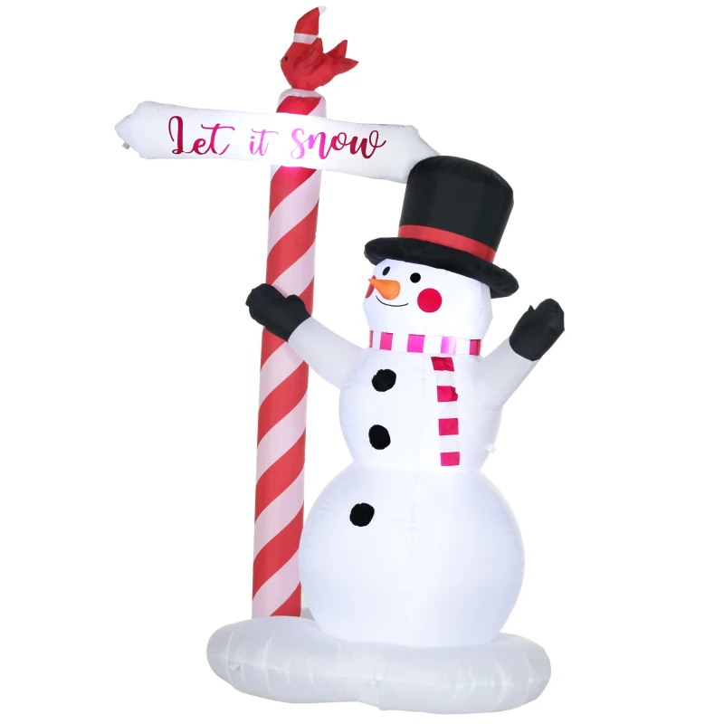 HOMCOM Bonhomme de neige gonflable avec pancarte 3 LED polyester imperméable hauteur 213 cm blanc