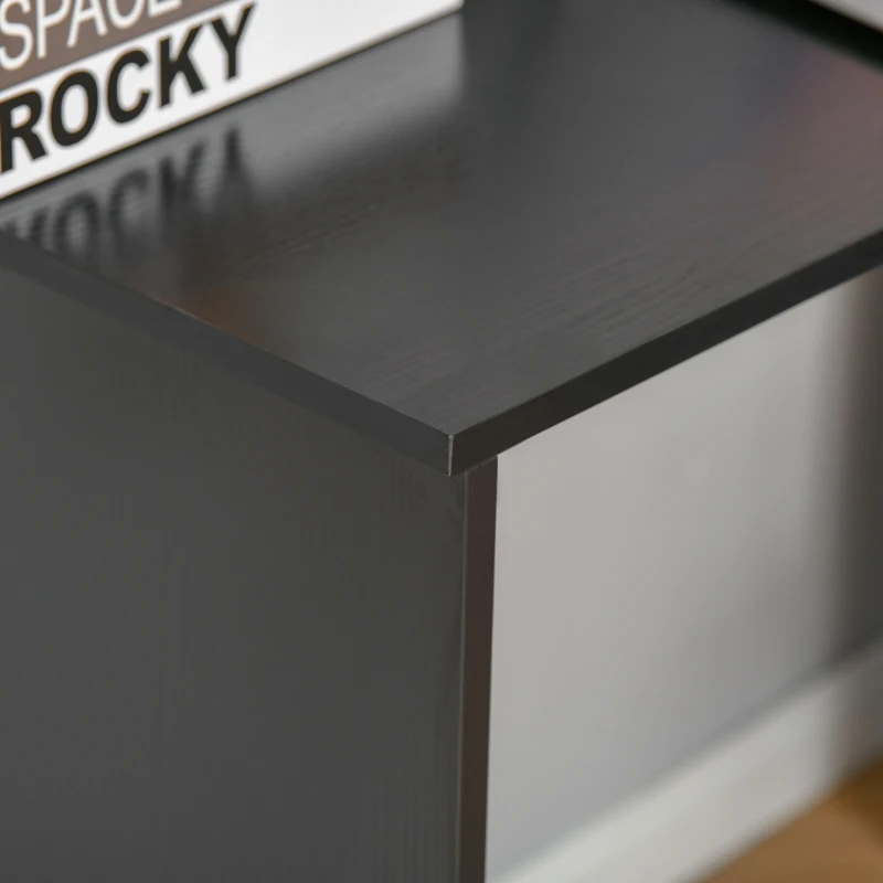 HOMCOM Scrivania Angolare per Studio e Ufficio con 2 Cassetti e 2 Ripiani, in Legno, 117x82x74 cm, Nero