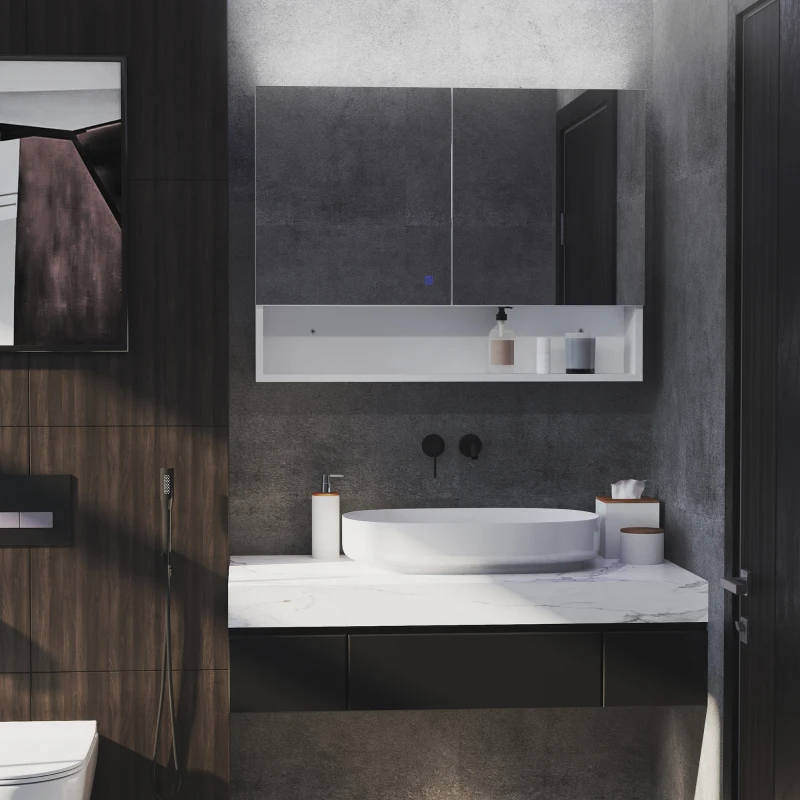 Espejo de Baño con Luz LED de Pared con Puertas Armario baño Botiquin 3 Modelos