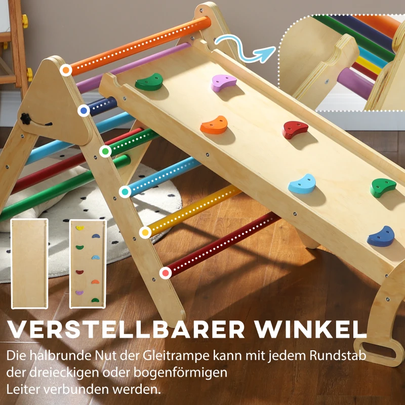 AIYAPLAY 5-in-1-Kinder-Klettergerüst mit Rampe, Brücke, Dreiecks-Leiter, 18-48 Monate, Bunt,