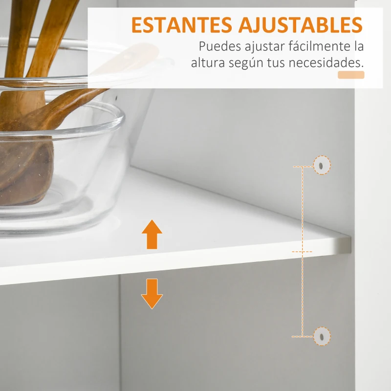 HOMCOM Mueble Auxiliar de Cocina con Ruedas 2 Cajones 2 Puertas Estante Ajustable y Toallero 104x46x91 cm Blanco