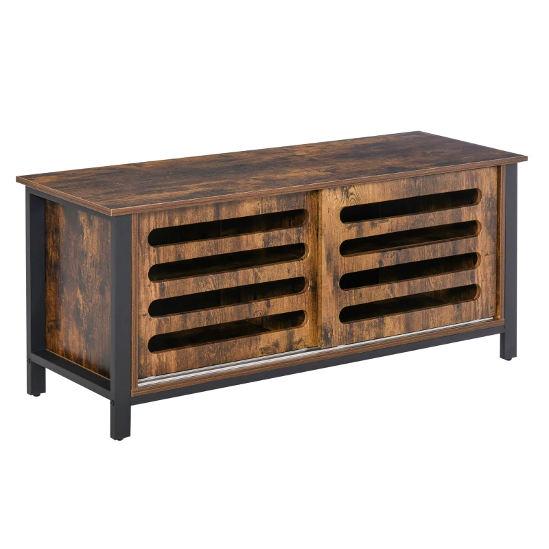 HOMCOM TV Schrank Fernsehschrank Fernsehtisch TV Lowboard Kommode für Fernseher kleiner als 50" mit 2 Türen Regal Industriedesign Wohnzimmer Schlafzimmer Metall Rustikal-Braun 120 x 42 x 52 cm