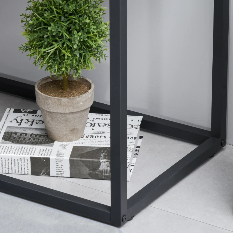 HOMCOM Entryway Console Table, Industrial Style Sofa Table with Drawers,Tempered Glass Top,Robust Steel Frame, Easy Assembly, for Living Room, Hallway, Rustic Brown and Black