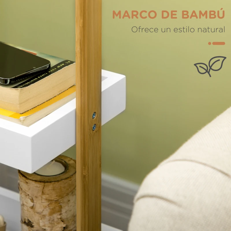 HOMCOM Carrito de Baño con Ruedas y 3 Cestas Carrito Auxiliar Multifuncional de Madera de Bambú 28x18x75 cm Blanco