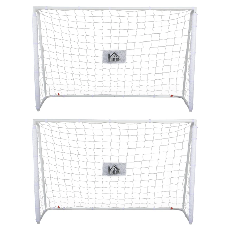 HOMCOM Lot de 2 buts de football - cage de foot - but d'entrainement - châssis métal filet PE - piquets & outil inclus - blanc