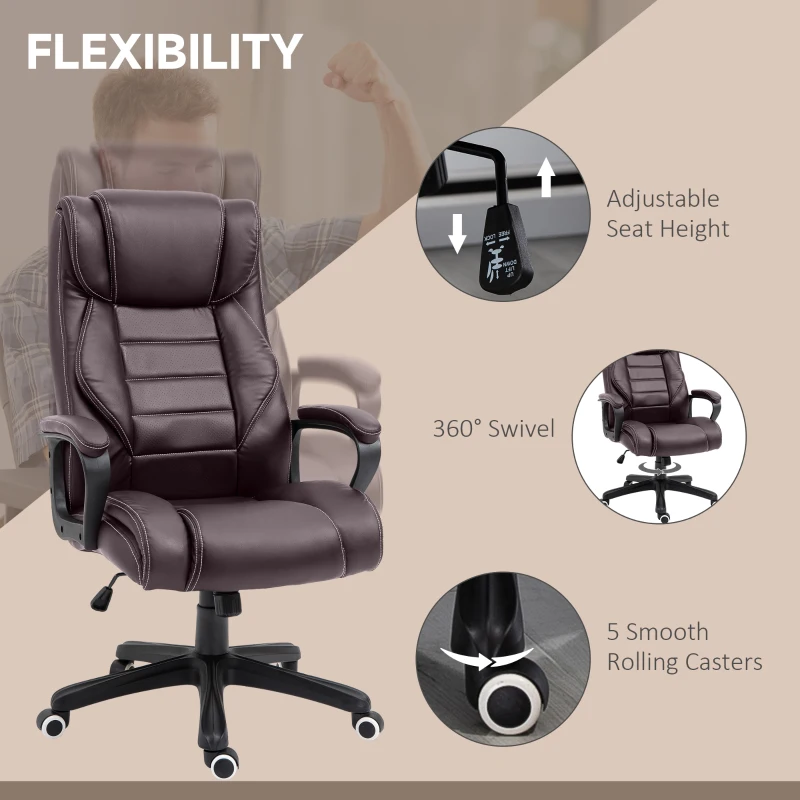 Vinsetto Office Chair with 6-Point Maaage, PU Desk Chair with Padded Seat and Armrest, Computer Chair with Tilt Function for Home, Brown