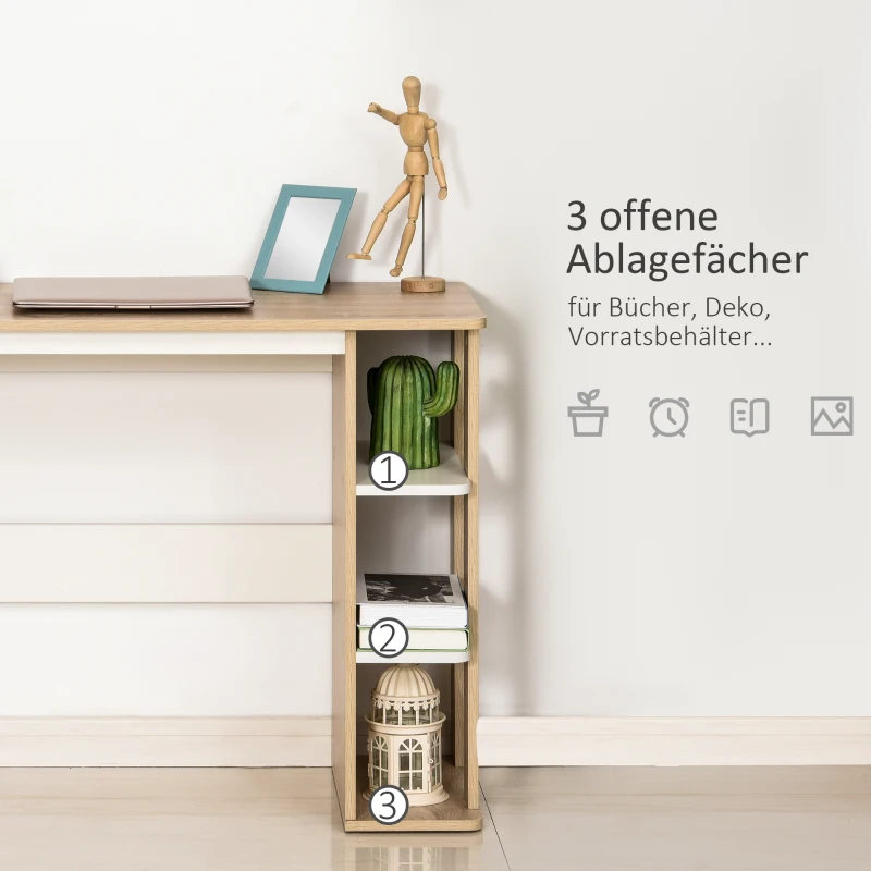 HOMCOM Schreibtisch mit Regal Bücherregal Computertisch Bürotisch Spanplatte Natur+Weiß 100 x 44 x 74 cm