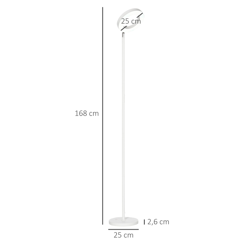 HOMCOM Lámpara de Pie Inteligente WiFi Lámpara Moderna con LED Regulable RGB 42W para Salón Dormitorio Ø25x168cm Blanco