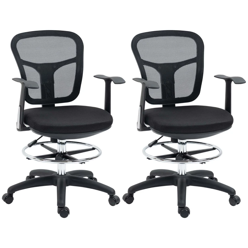 Vinsetto Lot de 2 fauteuils de bureau chaise en maille chaise de bureau assise haute réglable avec repose-pied
