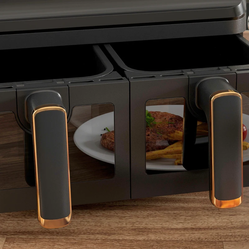 HOMCOM 8L 200°C Double Air Fryer, with 8 Preset Menus and Digital Display - Gold Tone/Black