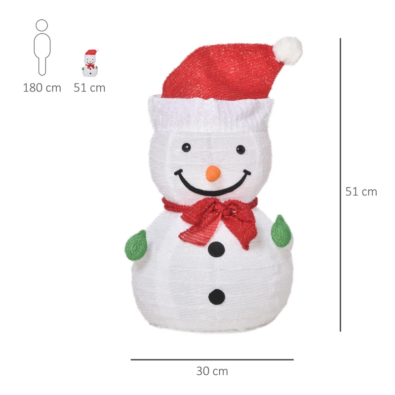Outsunny Weihnachtsdekoration Schneemann Outdoor.Weihnachtsdeko Weihnachtslicht, inkl. LEDS, 30 cm x 30 cm x 51 cm, Rot+Weiß