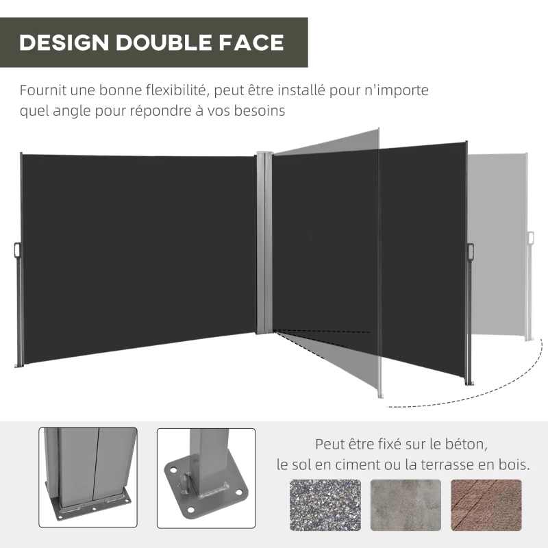 Outsunny Double Store latéral Brise-Vue paravent rétractable dim. 6L x 1,80H m Polyester Anti-UV Gris et noir