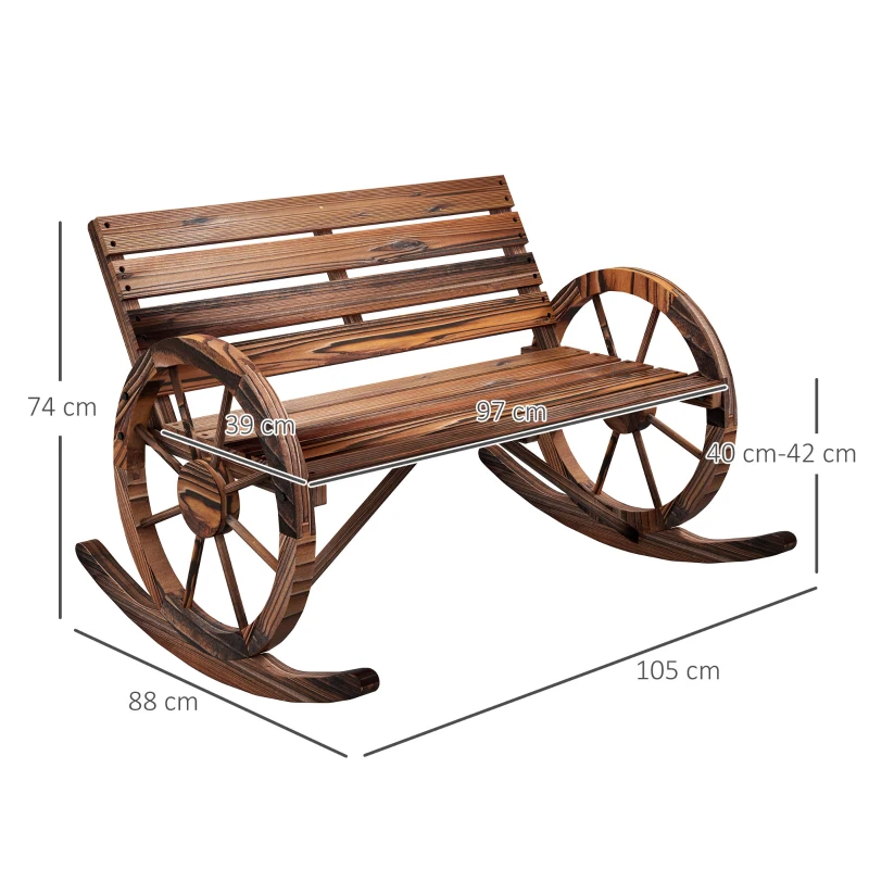 Outsunny Garten-Schaukelbank, 2-Personen-Schaukel, mit radförmigen Armlehnen, für Balkon, Garten, Terrasse, carbonisiert.