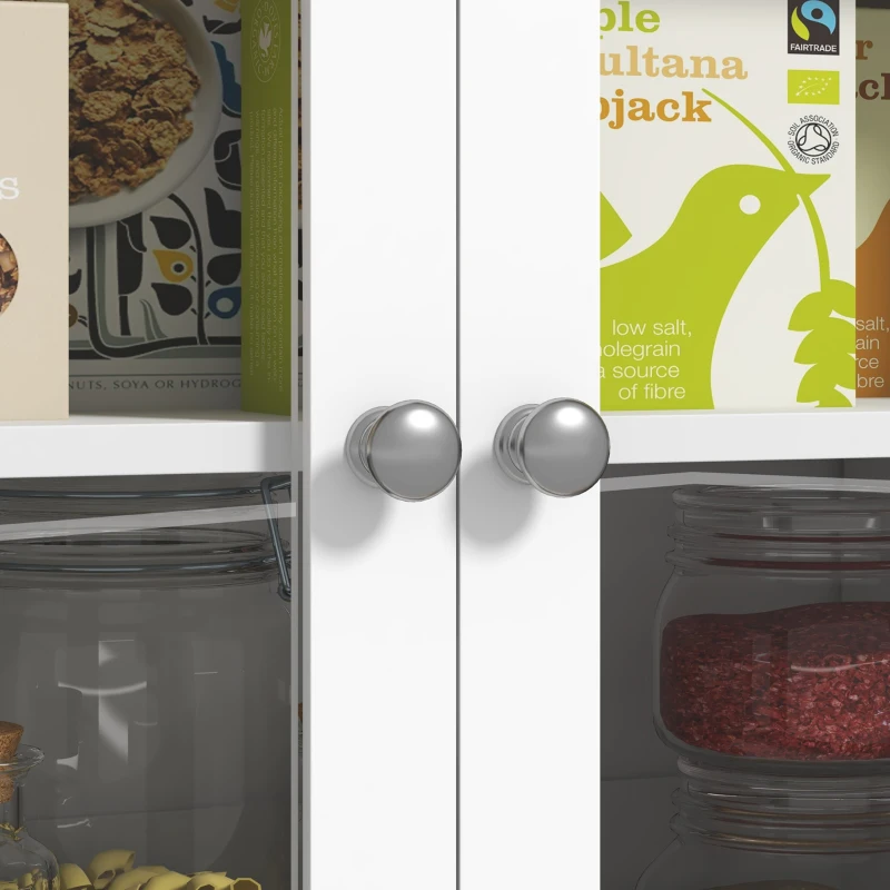HOMCOM Buffet de cuisine haut 5 portes dont 2 portes vitrées et 1 tiroir, 1 niche centrale - hauteur 180 cm blanc