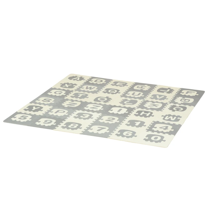 HOMCOM Kinder Puzzlematte 108 Stück Spielmatte Baby matte pädagogische Spielmatte mit rutschfest mit Buchstaben Zahlen und Abnehmbares internes Zugbild EVA 31,5 x 31,5 cm