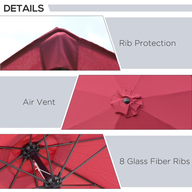 Outsunny 2.7M Garden Parasol Umbrella with Glass Fibre Ribs and Aluminium Frame, Tilting Sun Shade Shelter Canopy, Wine Red