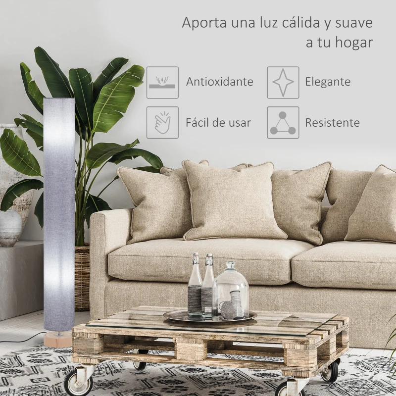 HOMCOM Lámpara de Pie Lámpara de Salón con Casquillo Máx. 40 W E27 Pantalla de Lino y Marco de Metal Ø15x120 cm Gris