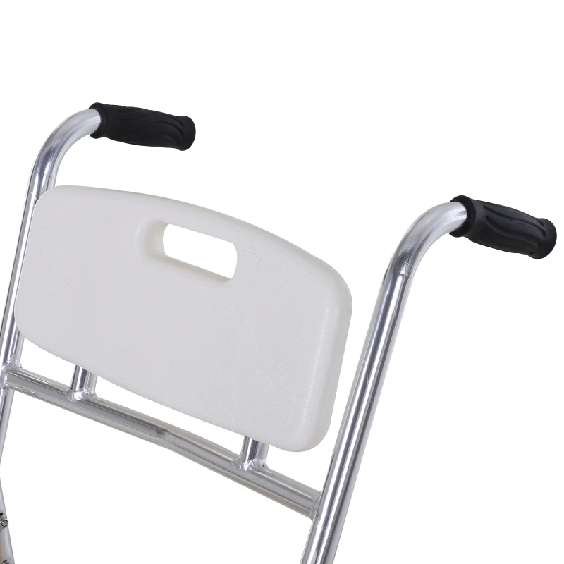 HOMCOM Chaise percée à roulettes - fauteuil roulant percé - chaise de douche - seau amovible, accoudoirs, repose-pied - acier chromé HDPE blanc