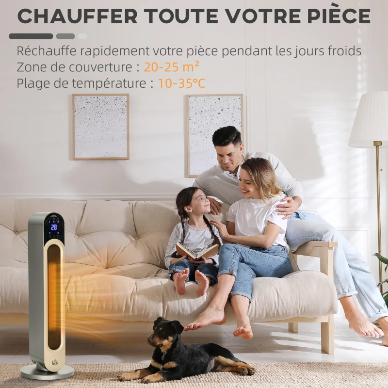 HOMCOM Chauffage soufflant oscillant 1100/2200 W - mini radiateur céramique PTC - télécommande incluse - chauffage d'appoint noir