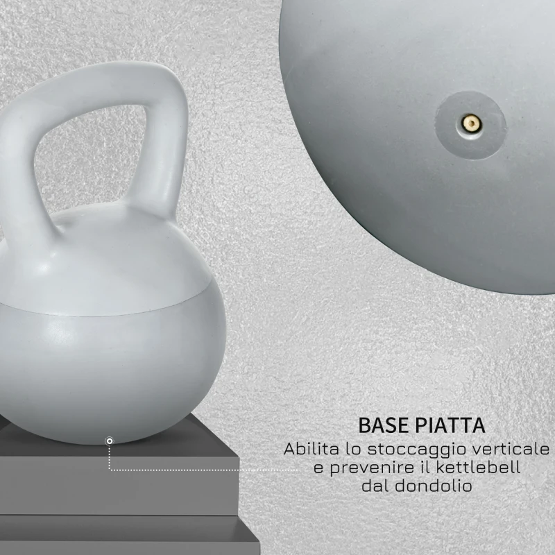 SPORTNOW Kettlebell 10kg in PVC e Sabbia Metallica per Allenamento Spalle e Bicipiti, 22x22x29 cm, Grigio