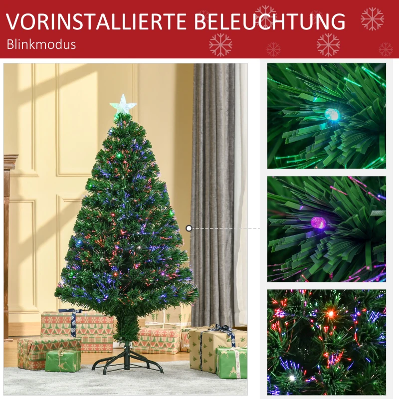 HOMCOM Künstlicher Weihnachtsbaum mit LED-Lichtern 1,2 m 130 Zweige Kunststoff Grün + Mehrfarbig