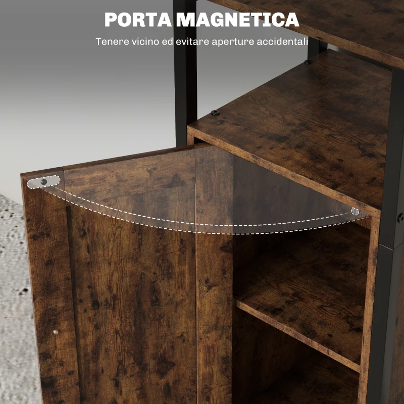 HOMCOM Comodino Industriale con 2 Ripiani e Scaffale Interno Regolabile, in Legno e Acciaio, 34x30x80 cm, Marrone