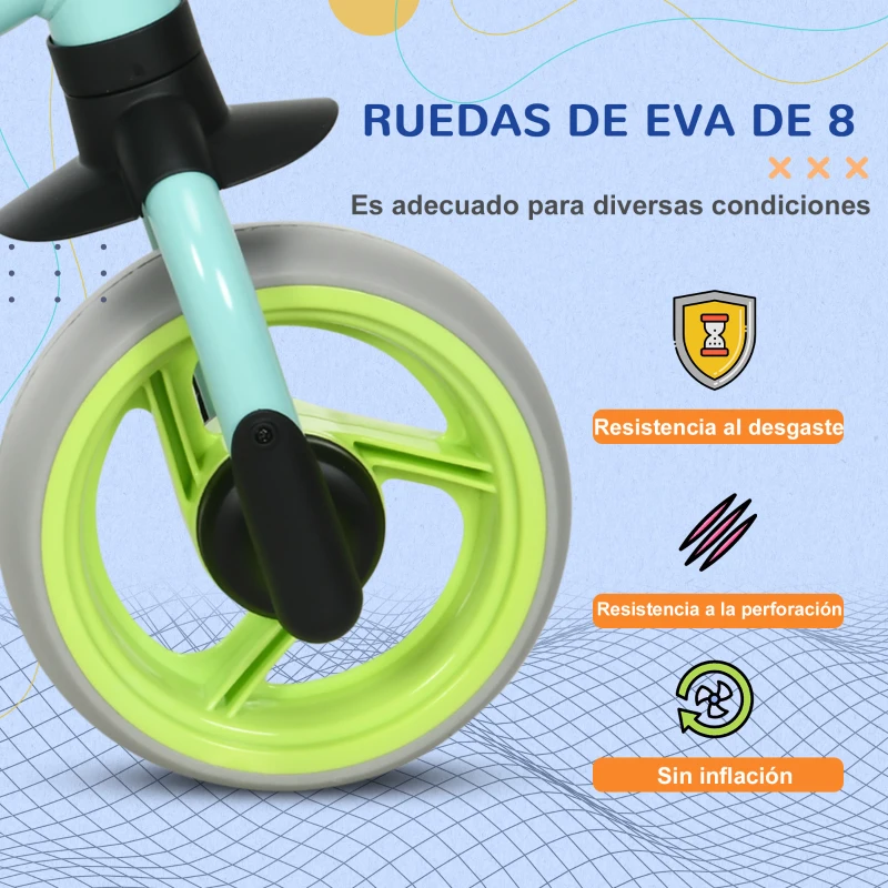 AIYAPLAY Bicicleta de Equilibrio para Niños de 18-48 Meses con Asiento Ajustable en Altura 66,5x34x47 cm Verde y Turquesa