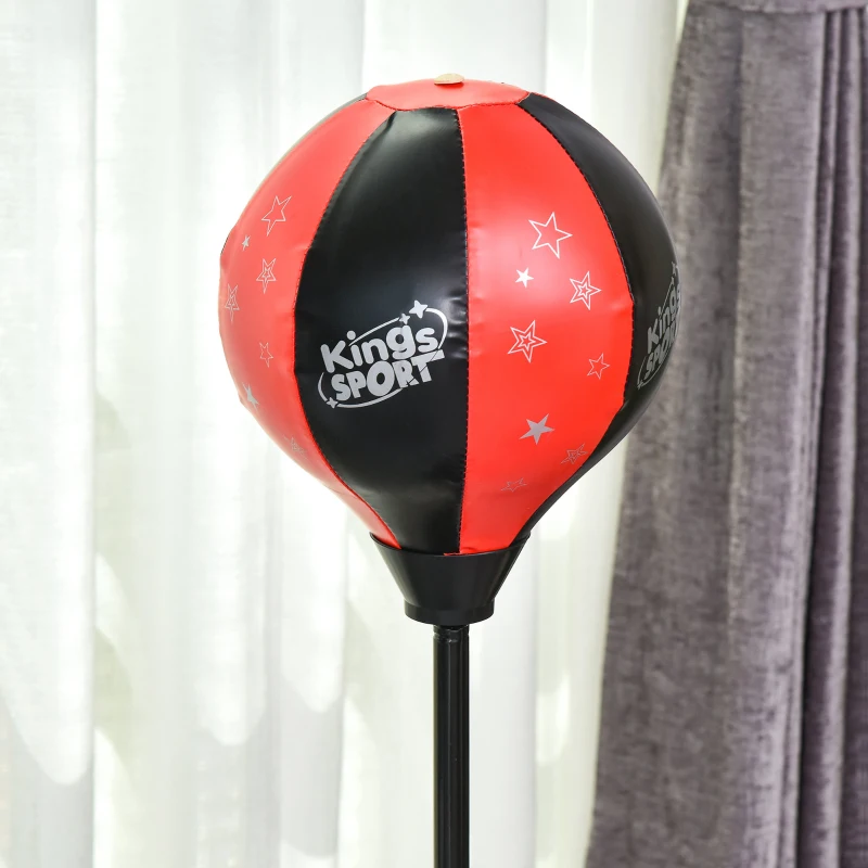 HOMCOM Saco de Boxeo para Niños Altura Ajustable con Guantes Soporte Estable Resorte de 360 Grados 38x38x78-120cm Negro y Rojo