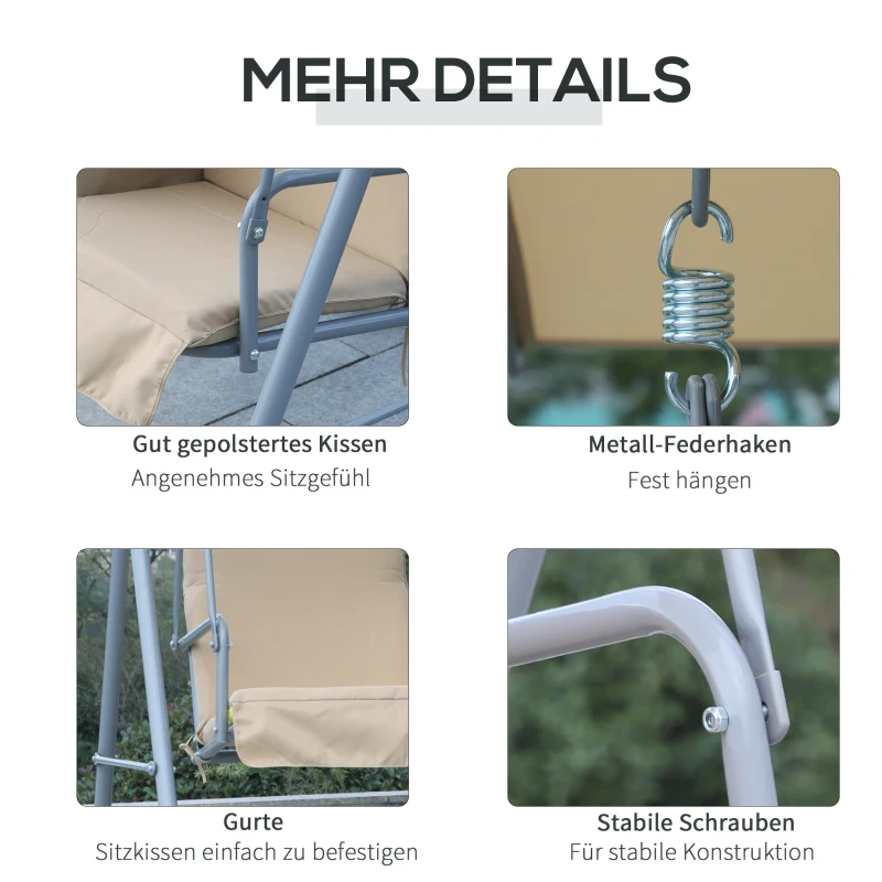 Outsunny Hollywoodschaukel Gartenschaukel Schaukel 2-Sitzer mit Sonnendach Beige 175 x 112 x 165 cm