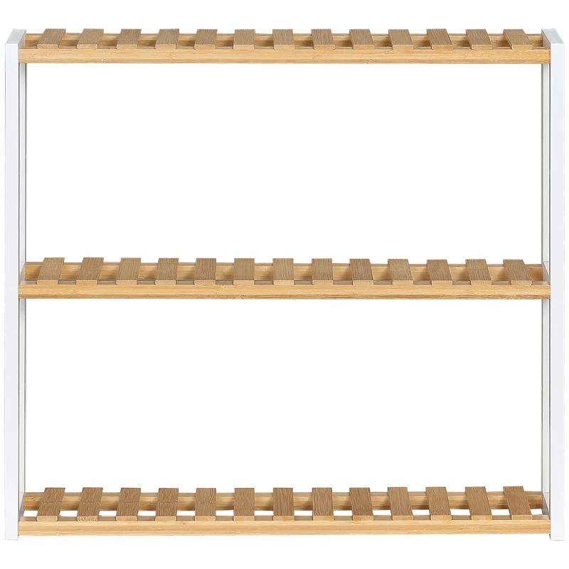 HOMCOM Estantería de Pared de Bambú con 3 Estantes Flotantes para Salón Dormitorio Cocina 60x15x54 cm Natural y Blanco