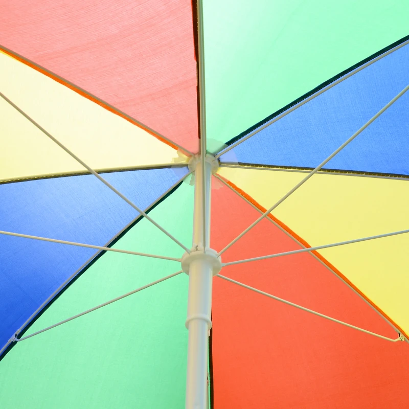 Outsunny Parasol de plage parasol inclinable rond parasol d'extérieur en métal polyester multicolore