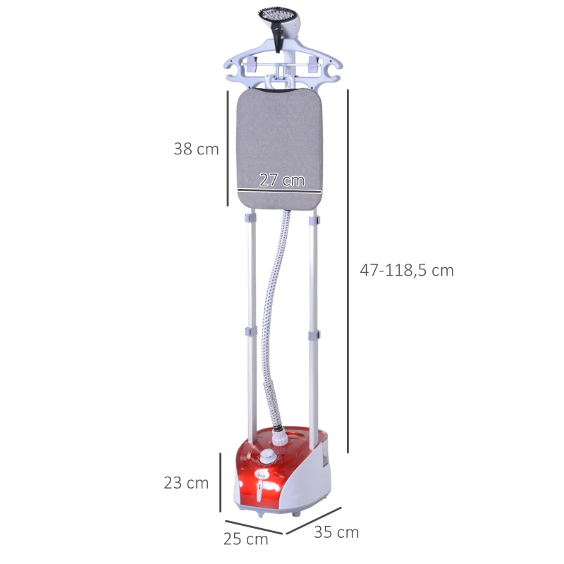 HOMCOM Défroisseur vapeur vertical 1950 W 32g/min, réservoir d'eau de 2 litres, tige télescopique, fer vertical autonomie 45min, 11 températures réglables, prêt en 38s, planche et cintre fournis rouge