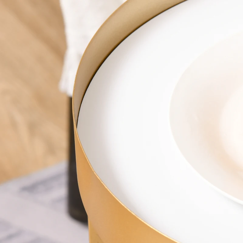 HOMCOM Juego de 2 Mesas de Café Moderno Set de 2 Mesas de Centro Apilables Estructura de Metal Dorado Sala de Estar Ø39x63 cm y Ø30,8x56 cm Encimera Negro y Blanco