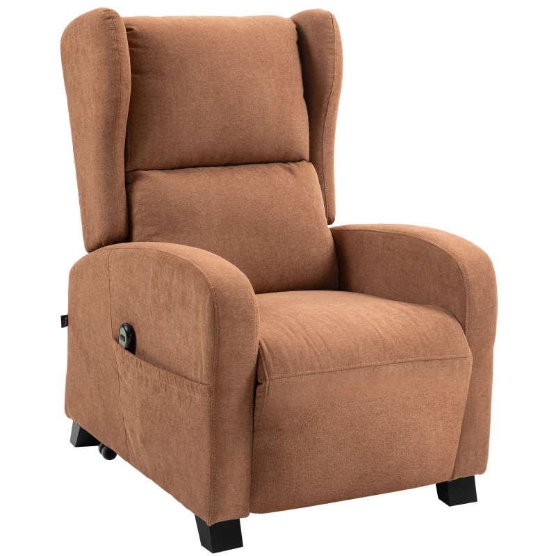 HOMCOM Poltrona Relax Alzapersona in Velluto con Schienale Reclinabile a 160° con Telecomando, Marrone Scuro