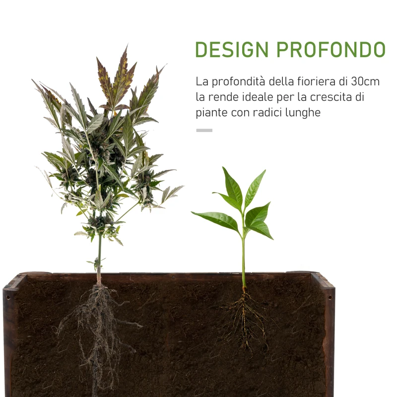 Outsunny Fioriera Vaso per Piante Box Rettangolare in Legno di Abete 70 x 35 x 30cm