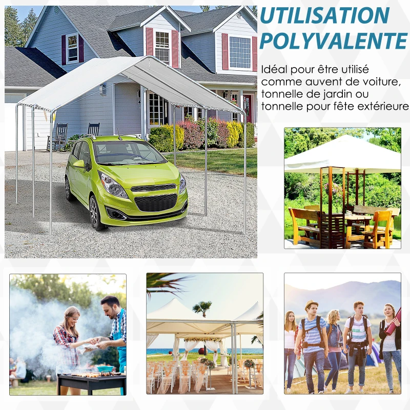 Outsunny Carport auvent pour voiture 6 x 3 m acier galvanisé robuste PE haute densité blanc
