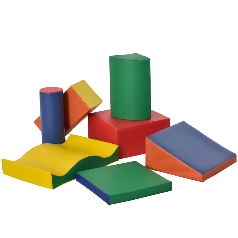 HOMCOM 7PCS Module motricité bébé parcours motricité bébé blocs de construction en mousse EPE avec housse en polyuréthane - jouets éducatifs pour enfants d'âge préscolaire, multicolore(m-10)