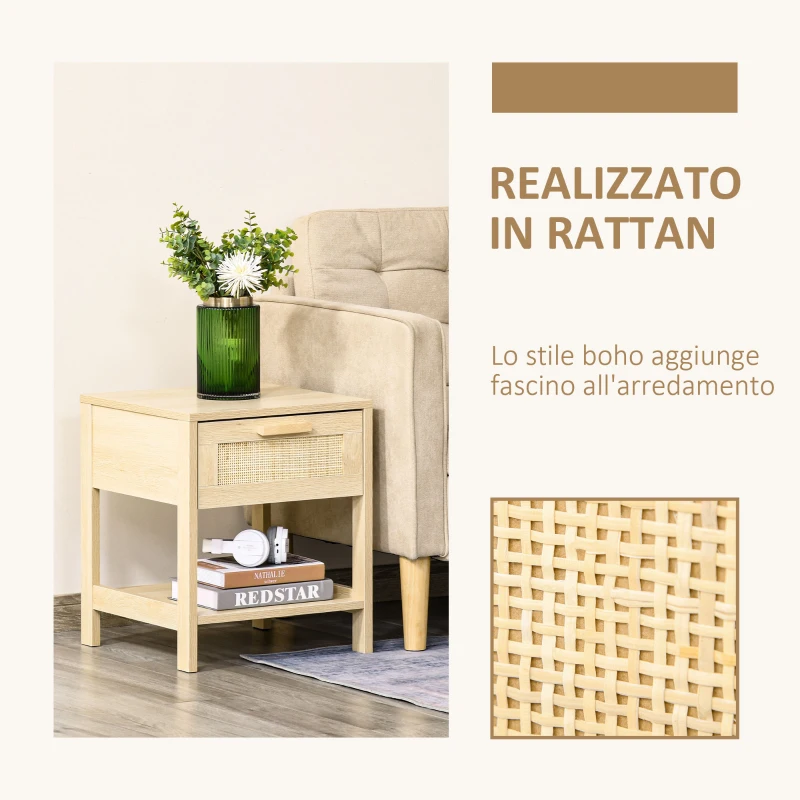 HOMCOM Comodino Moderno con Cassetto e Ripiano Inferiore Portaoggetti, in MDF, 40x40x48 cm, color Legno