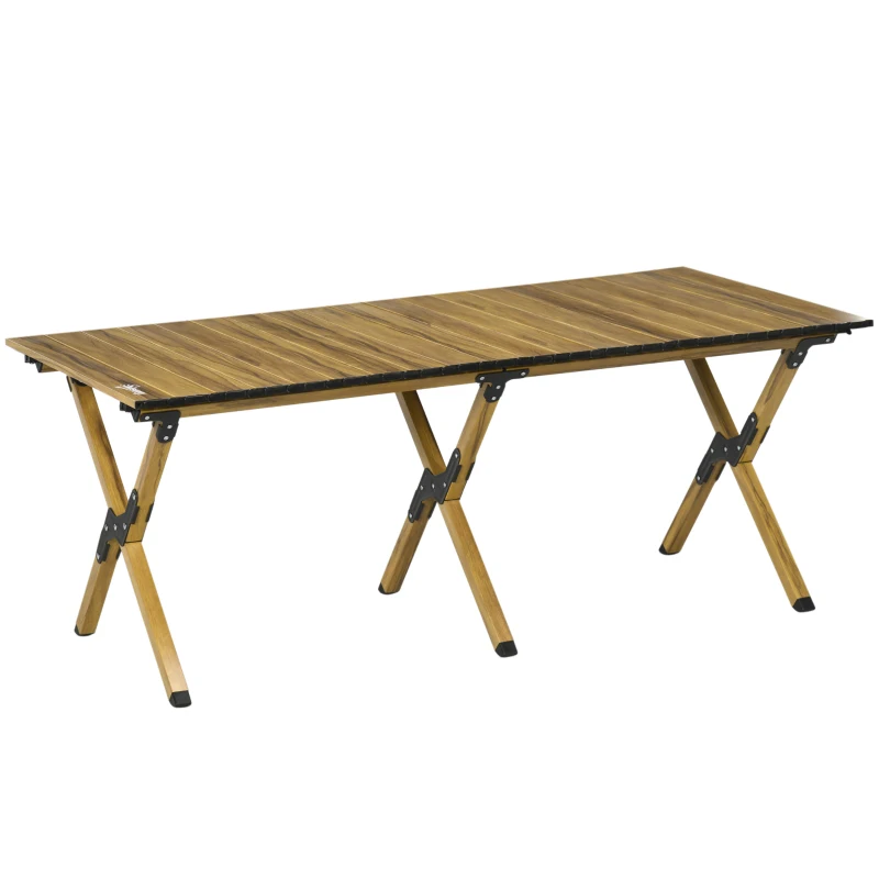 Outsunny Table de camping pique-nique jardin pliable en aluminium avec sac de transport - dim. 116L x 60l x 45H cm bois naturel