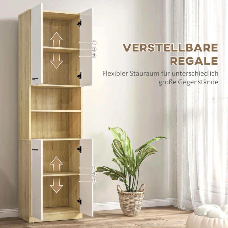 kleankin Badezimmerschrank mit 2 Schränken und 2 Regalen, Mehrzweckschrank, Hochschrank 60 cm x 33,5 x 183 cm, Weiß + Natur