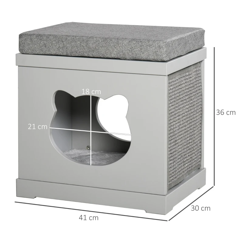PawHut Cat House Bed Cat Scratching Cube for Small Cat Pet Furniture with Removable Scratching Pad and Soft Cushion Grey