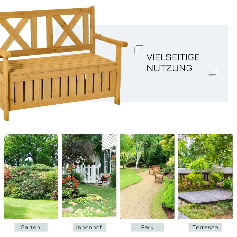 Outsunny Sitzbank mit Stauraum 2-Sitzer Gartentruhe Truhenbank Kissentruhe Aufbewahrung Gelb 115 x 61 x 85 cm