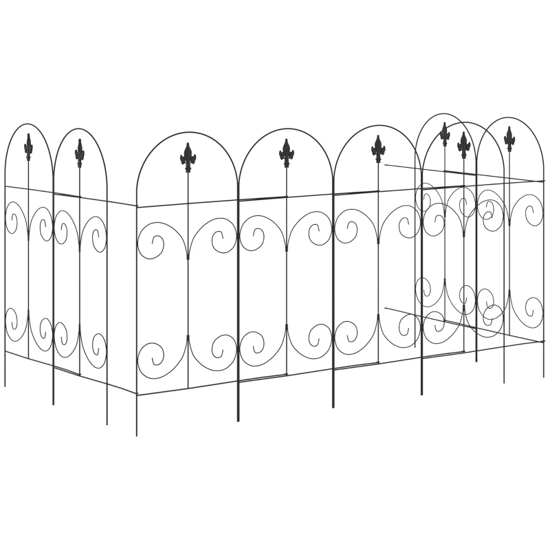 Outsunny Decorative Garden Fencing, 8PCs 44in x 12.5ft Outdoor Picket Fence Panels, Rustproof Metal Wire Landscape Flower Bed Border Edging, Black
