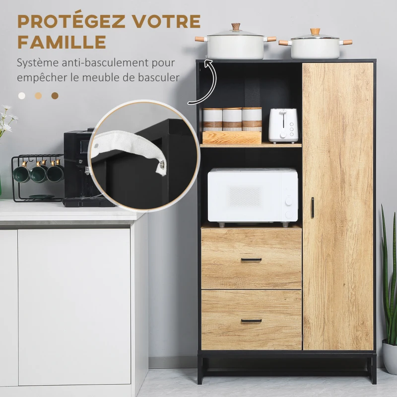 HOMCOM Armoire de cuisine multi-rangements avec 2 tiroirs 1 placard 2 niches et passe-câbles(m-8)