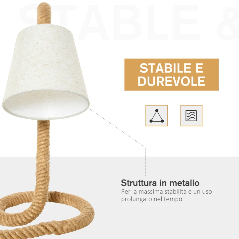 HOMCOM Lampada da Tavolo Stile Marinaro in Corda, Tessuto e Metallo, 29.5x21x43.5 cm, Beige