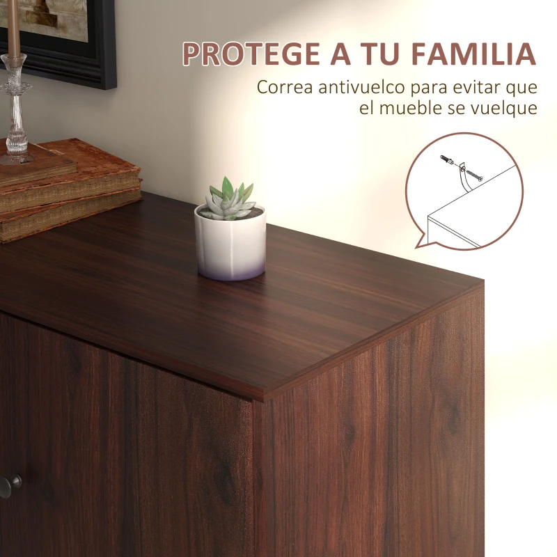 HOMCOM Aparador de Salón tipo Buffet con 2 Armarios 3 Cajones y Estantes para Sala de Estar Comedor 127x40x76 cm Marrón