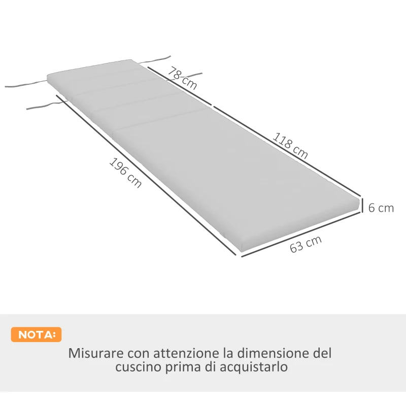 Outsunny Cuscino per Sdraio e Lettino Prendisole in Tessuto con Lacci di Fissaggio, Grigio Chiaro