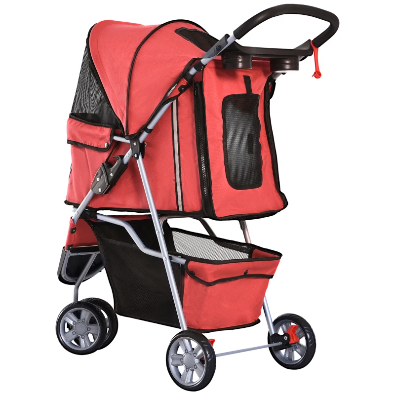 PawHut 3 Wheel Pet Stroller for Small and Miniature Dogs, Red