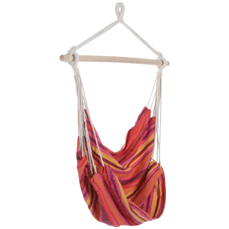 Outsunny Outdoor Hanging Rope Chair with Cotton Rope, Garden Hammock Chair with Wooden Support Bar Cotton Cloth, Portable Garden Chair for Patio & Tree, Red